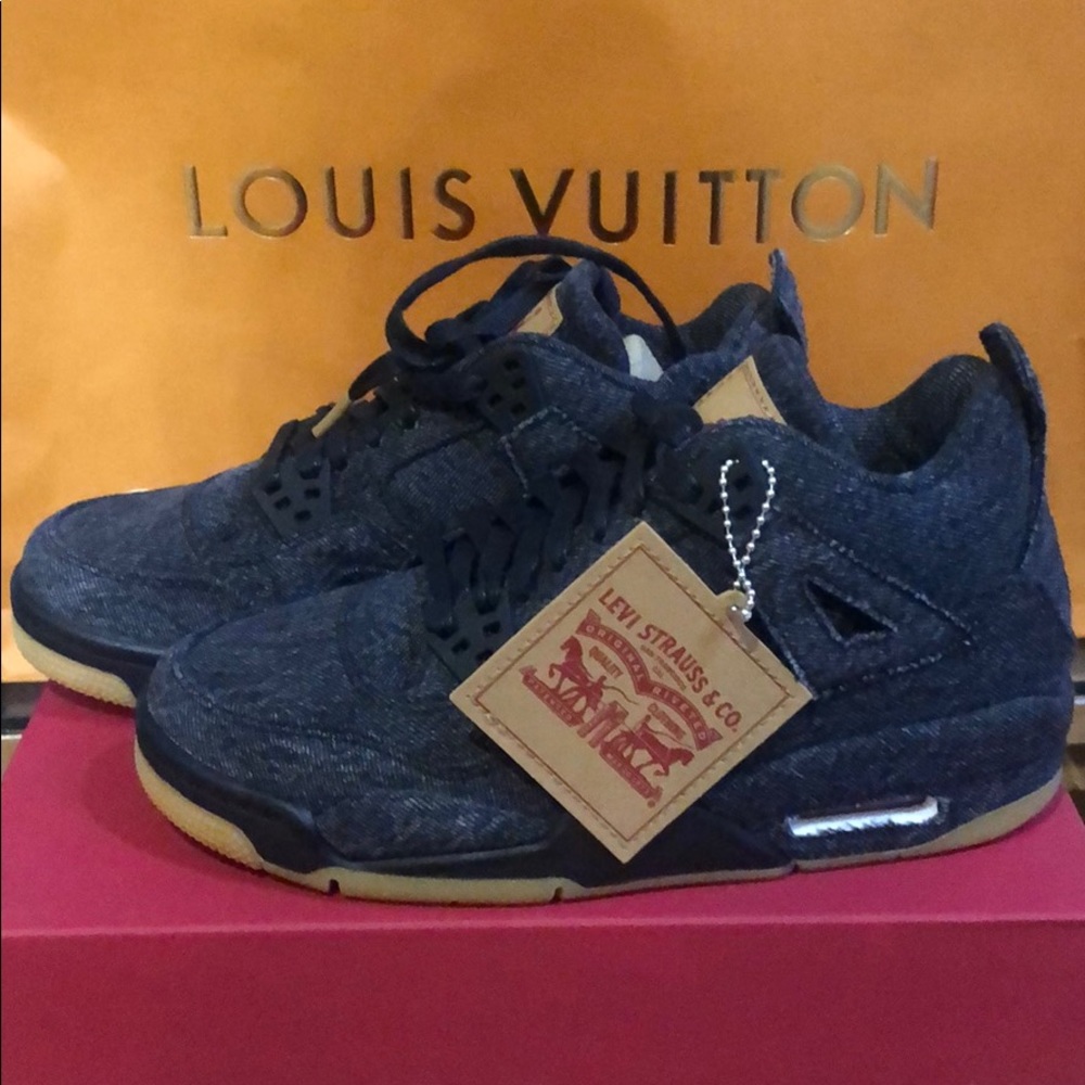 Air Jordan 4 Retro Levi's NRG BG Black Denim Sneakers AQ9103-001 4.5Y Mens 6W